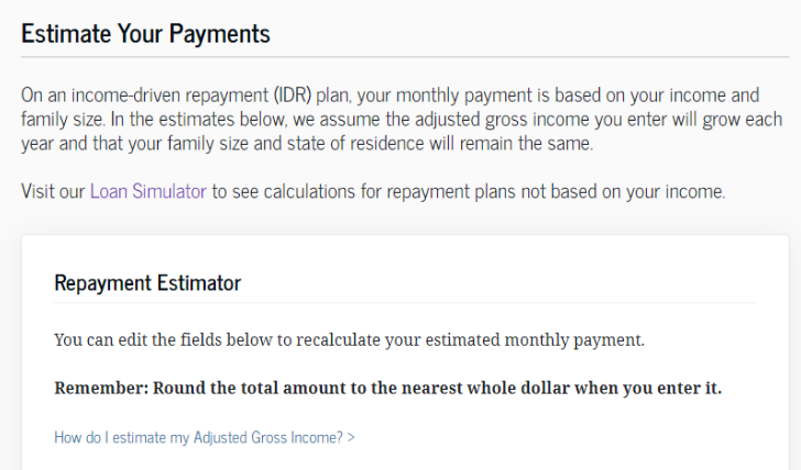 Estimate your payments prompt